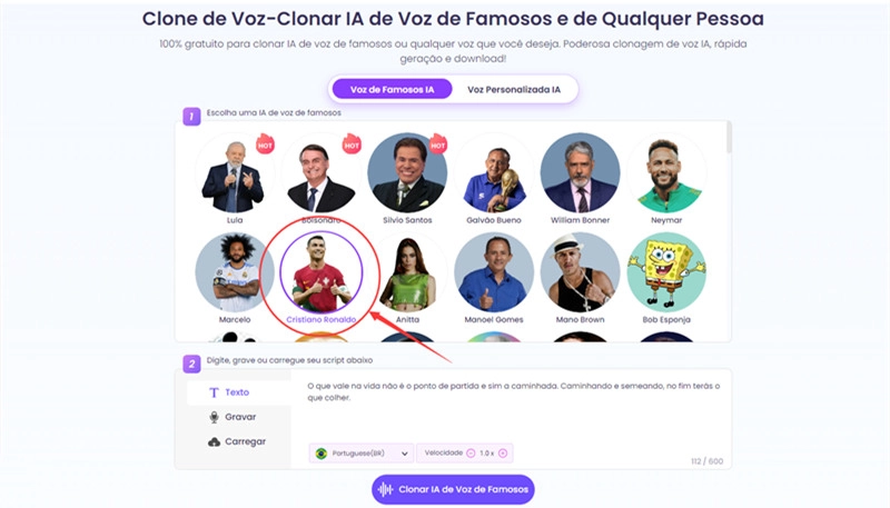 Vidnoz-clonar voz do cristiano ronaldo ia